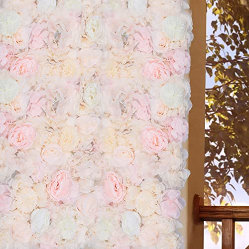 6 Pcs Flower Wall Panel Floral Backdrop,24 * 16in Artificial Flower Wall Panels Champagne Flower Decor Silk Fabric for Wedding Party Room Home Decor& Wall Decoration (Champagne) - color: Champagne