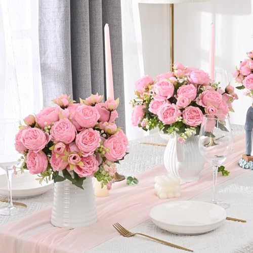 MARTINE MALL 4 Packs Peonies Artificial Flowers, Light Pink Artificial Peonies, Silk Peonies Flowers Fake Peonies Artificial Flowers Peonies Bouquet for Centerpiece Table Wedding Party Home Decor - color: Light Pink, size: 4PCS