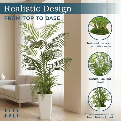 5FT Areca Palm Artificial Tree with LED Light, Tall White Pot, 3 Removable Grass Branches & Moss | Maintenance-Free Indoor Potted Plant (Areca Palm and Essentials (Tall Pot, Moss, 3 Grass Branches))
