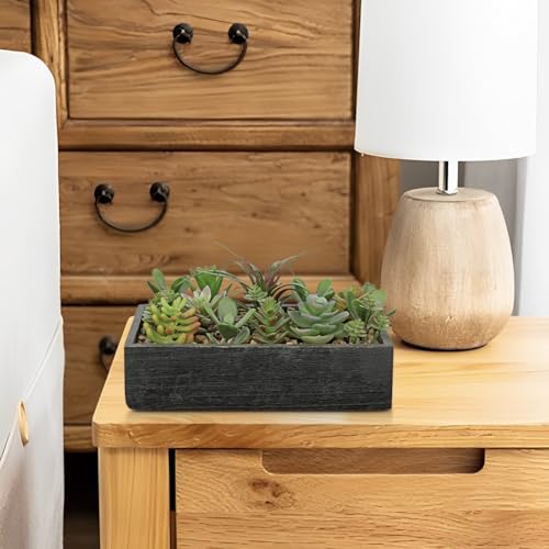 Artificial Succulent Plants in Pot 10 Inch Fake Succulent Arrangement Potted Succulents Plants Centerpiece in Rectangular Wooden Planter for Home Office Desk Shelf Living Room Bedroom Farmhouse Decor - color: Black Wooden#style 5