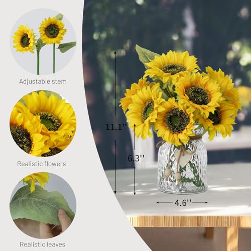 Artificial Sunflowers Flowers with Vase,Fake Flowers Bouquet for Sunflower Decor,Sunflower Kitchen Decor,Silk Flowers for Home Decor Living Room,Flower Centerpieces for Tables,Office Decor,Boho Decor - color: Orange Yellow