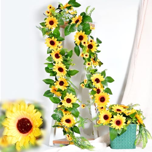 Naidiler Vibrant Full Sunflower Garland for Decoration, 6.2Ft Pretty Sunflower Vine for Wedding Baby Shower Boho Birthday Party Table Room Backdrop Décor - color: Yellow Green