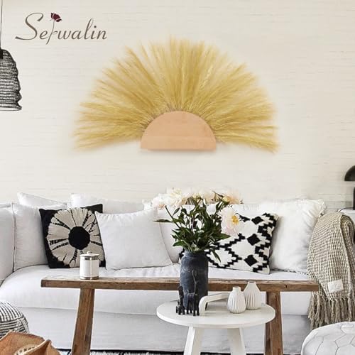 Serwalin 60Pcs Gold Pampas Grass Decor, 17.7" Faux Pampas Grass, Artificial Short Pompas Grass Branches Fluffy Plant Vase Filler Boho Decoration for Home Wedding Party - color: D Gold
