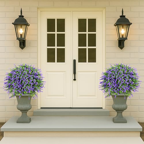 Artificial Lavender Topiary Ball – 24" Set of 2 Realistic Faux Shrub Bushes with Ground Stakes & Garden Tools Bundle – UV Resistant Fake Plants for Outdoor Planters, Porch & Front Door Decor - color: Lavander Topiary Ball
