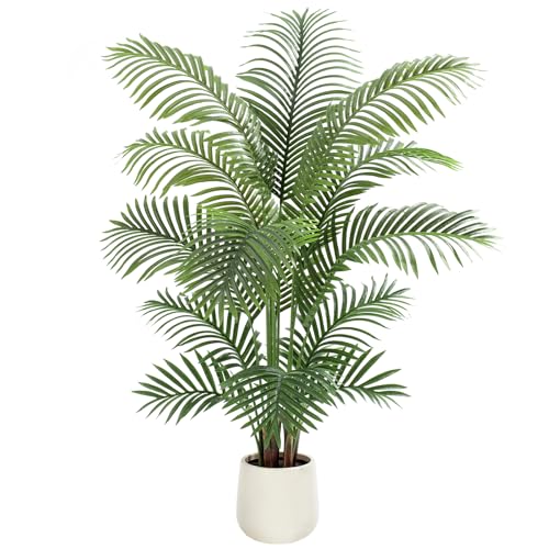 5ft Artificial Palm Tree Tall Faux Palm Tree Indoor Large Fake Plants with 15 Trunks Artificial Plants with White Pot Lifelike Leaves for Home Office Decor Living Rooms Bedrooms - color: Palm Tree 5ft