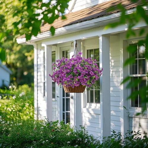 Grunyia Artificial Fake Flowers for Outdoor Spring Decoration, 16 Bundles Faux Silk Colorful Daisy UV Resistant Realistic for Outside Porch Patio Home Yard Garden Planters Pots Window Box (Purple) - color: Purple