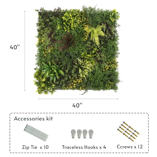 Artificial Plant Wall Panels, 40"x40" Artificial Boxwood Hedge Panels, 3D Topiary Greenery Wall for Indoor & Outdoor Use