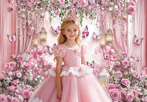 5X3ft Pink Butterfly Floral Backdrop for Photography Butterfly Flowers Theme Girls Party Decorations Background Wedding Birthday Baby Shower Party Cake Table Decor Photo Booth Props - color: Multi3, size: 5x3ft