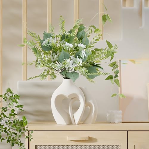Zormon White Vases for Decor, Heart Shaped Ceramic Vase Set of 2, Nordic Heart Shaped Vases, Minimalist Decorative Vase for Table Centerpiece Wedding Dining Living Room Office House Decoration - color: Pearl White