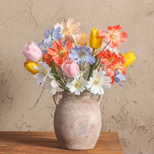 Hoteam 8 Pcs Wildflower Artificial Flowers Fake Flowers 24'' Cosmos Silk Flower 18'' Faux Tulip Long Stem Wildflower Colorful Coreopsis Bouquet for Wedding Floral Arrangements Garden Table Decoration