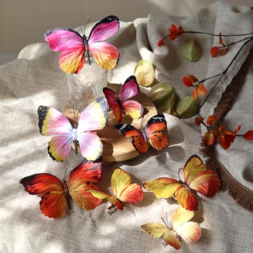 Artificial Butterfly,3D Artificial Butterfly Clips,Silk Floral Butterflies, Suitable for Home Decoration, Flower Arrangement and Foil The Festive Atmosphere (8 Pcs) - color: Orange-8 Pcs