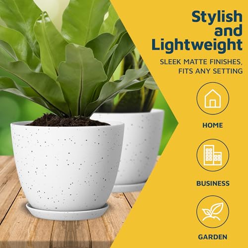 White Gray Plant Pots with Drainage Holes & Saucers 15 Pack, Indoor & Outdoor Stackable Space-Saving Planters for Houseplants & Flowers, (7", 6.7", 6", 5.3", and 4.8" Inches), Durable & Weatherproof - color: White Gray, size: Pack of 15