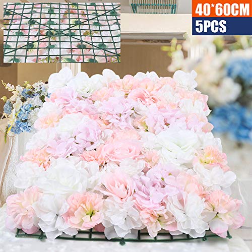 16"x 24" Artificial Flower Wall Panels,Flower Wall Mat Silk Flower Panels for Outdoor Garden Backyard Fence Fence Privacy Screen and Indoor Wall Decor (5Pcs Light Pink+White) - color: 5pcs Light Pink+white