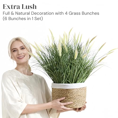 24 inches Extra Lush Artificial Reed Grass (6pcs), Luxury Fake Plants with 8 Heads Dogtail Flower, Luxury Faux Greenery with Dogtail for Garden Porch and Home Decor (Pink-8) - color: Pink-8, size: 24 inches