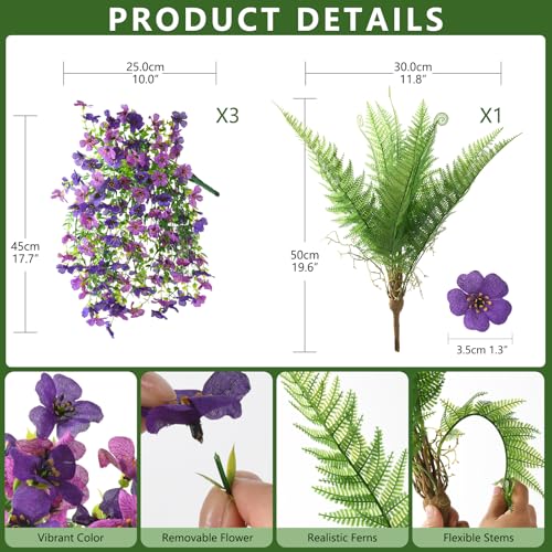 ZFProcess Artificial Fake Hanging Flowers for Outdoors, Silk Daisy with Articial Boston Ferns Plants Set, Realistic Spring Fake Outdoor Flowers UV Resistant Porch Patio Yard Decor - color: Double Purple Daisy With Fern