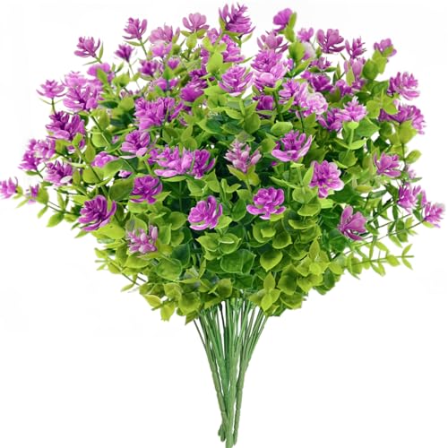 6 Bundles Artificial Flowers for Outdoors,UV Resistant Realisic Fake Plastic Plants Artificial Shrubs Fall Flowers Decor of Vase and Outside Window Box, Ferns Plants for Planter-Rosy - color: Rosy, size: 6PCS