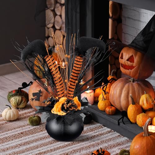 Amyhill Halloween Decoration Table Artificial Flower Glitter Halloween Witch Boot Tabletop Decor Centerpieces Cauldrons Fake Flowers Halloween House Haunted Decor for Home Party Decor 13 x15.7 Inches