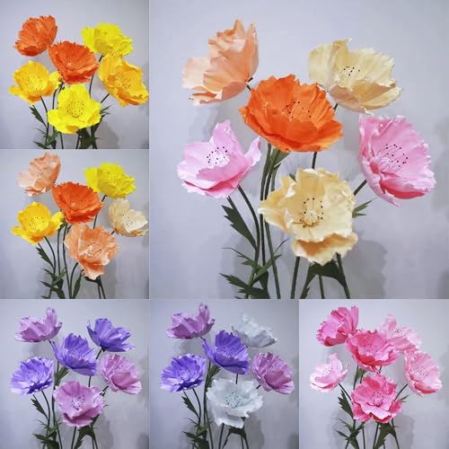 Giant Flowers for Decoration with Stand, 6 Pcs/Set Large EVA Artificial Flowers for Wedding Floral Decor Birthday Easter Party Mother's Day Photography Props Shop Window - size: 6 Pcs/Set - EVA