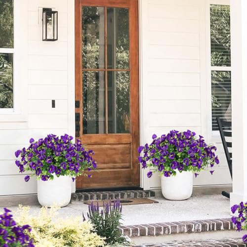 SJL Artificial Faux Outdoor Flowers Spring Summer Decoration 10 Bundles Fake Plastic Plants Artificial Morning Glory UV Resistant Flowers for Outside Front Porch Garden Backyard Decor(Purple) - color: Bundle Purple