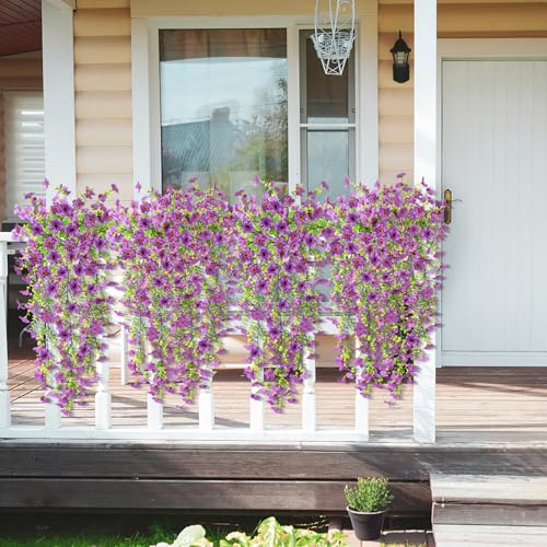ZFProcess Artificial Hanging Flowers Plants for Outdoor Spring Summer Decoration, 2PCS Faux Silk Daisy UV Resistant Look Real for Outside Home Indoor Planter Porch Garden Yard Decor(Purple) - color: A Purple