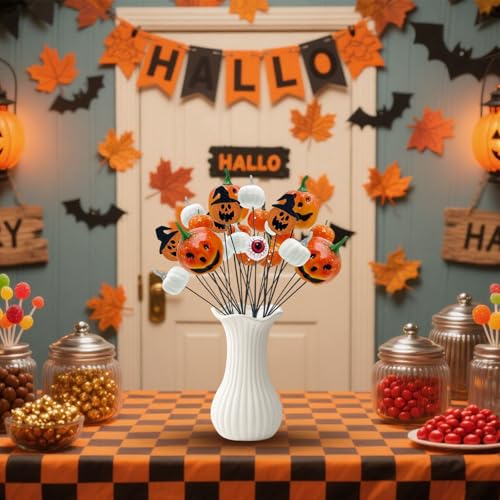 4Pcs Halloween Decorations Indoor - Artificial Pumpkin Branches Stems with Eyeball Fall Floral Stems for Home Indoor Party Arrangement Halloween Centerpieces Decor - color: B