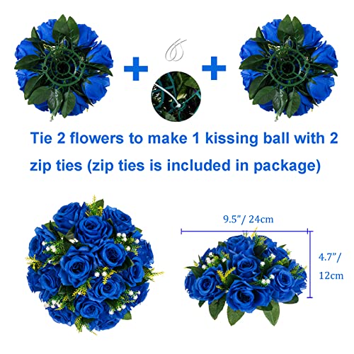 BLOSMON Royal Blue Flowers for Decoration: 10 Pcs Fake Roses Kissing Balls for Wedding Table Centerpieces - Artificial Floral Arrangements Home Baby Shower Birthday Party DIY Decor - color: Royal Blue