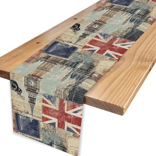 British Table Runner, Seasonal Vintage Buildings England London Culture Element Coffee Table Center Decor for Home Kitchen Dining Patio Holiday Party Table Decorations 13x36 inches - color: Tr-england07, size: 13x36" Table Runner