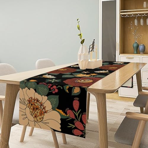 Floral Botanical Table Runner Abstract Mid Century Morden Boho Bohemian Flowers Tropical Leaves Table Runner Vintage Colorful Floral Dinner Runner for Farmhouse Kitchen Party Holiday 36X13inch - color: Bohoflower-4, size: L36"x W13"