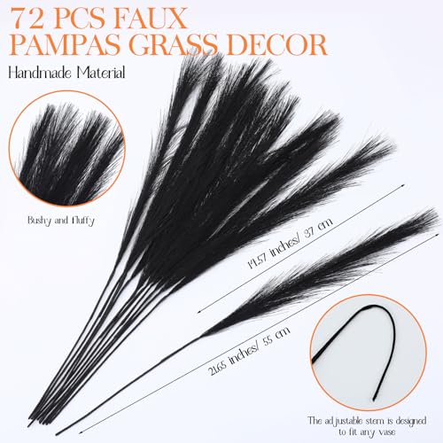 Suncalla 72 Pcs Black Pampas Grass Decor 21.7 Inches Faux Tall Pampas Grass Bulk Artificial Dried Flowers Black Feathers for Vase Filler Home Boho Decor Halloween Wedding Party Gothic Bathroom Wall - color: Black