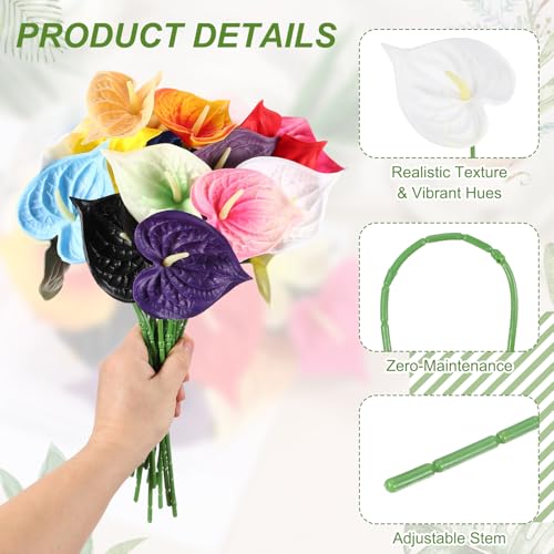 uxcell 4Pcs 11inch Artificial Anthurium Lily Flowers, Permanent Flower Bouquet for Home Arrangements Wedding Festival Decoration Crafts Store Decor Accessories, White - color: White