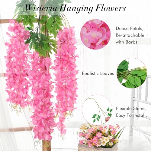 40 Pack Wisteria Hanging Flowers,Hanging Flowers,Fake Wisteria, Hanging Flowers for Decoration,Artificial Flowers,Vines for Bedroom, Wisteria for Wedding Decorations for Home Party(3.6 Ft/Pcs, Pink) - color: Pink, size: 40 Pcs
