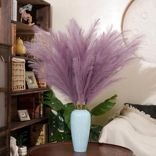 Premium Faux Lilac Purple Pampas Grass – 43.3" Tall Fluffy Decor, 8pcs 18-Branch One-Piece Stems No Assembly, Luxury Silk-Feel Feather Flowers for Boho Wedding Dreamy Home Decor, Lavender 8 Stems110cm - color: Artificial - Lilac Purple, size: 8pcs 43.3"(1