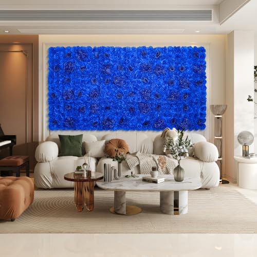 Flower Wall Backdrop 12 pcs 16.5x16.5 Inch Floral Wall Panel Artificial Silk Rose Wall Decor Ideal for Wedding Celebrations, Festive Party Backdrops, and Home Decor-Bright Blue - color: Bright Blue, size: 16.5inch