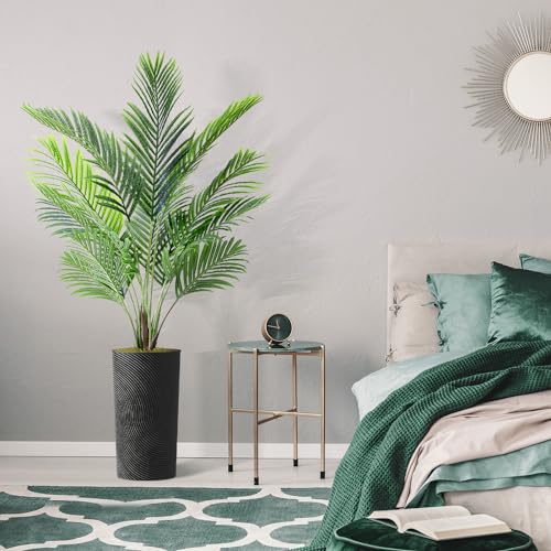 Artificial Tree in Geometric Spiral Pattern Planter, Fake Areca Tropical Palm Silk Tree for Indoor and Outdoor Home Decoration - 66" Overall Tall (Plant Pot Plus Tree) - style: Areca Palm Tree