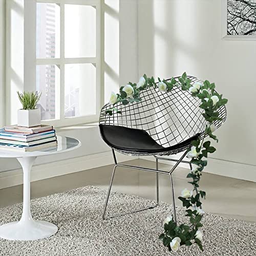 2 Pack Artificial Rose Vine Garland Fake Roses Flowers Plants Vines Hanging Floral Leaves Decoration for Wedding Party Table Garden Arch Wall Home Room Decor(White) - color: White, size: 【2 Pcs】