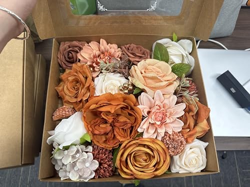 Artificial Flowers Orange,All Silk Champagne Fake Flowers with Stem for DIY Wedding Arch Bouquets Baby Bridal Shower Centerpieces Party Wall Home Decorations - color: Orange