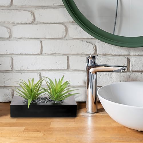 MyGift 10 Inch Fake Grass Artificial Plants in Rectangular Black Wood Planter - Faux Plants Indoor for Tabletop Centerpiece Décor - color: Black, size: 9.5 Inch
