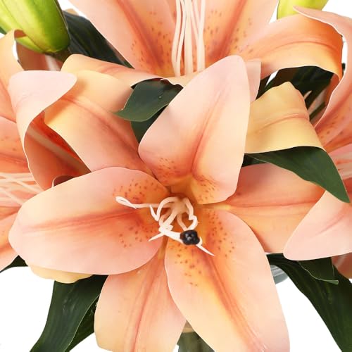 GarveeHome Artificial Lily Flower, Faux Lily Flowers Stems for Vase, Silk Fake Flowers for Home Table Office Wedding Party Decor (Orange) - color: Tiger Lily , Orange