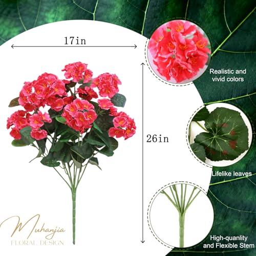 Muhanjia 26’’ Artificial Geranium Flowers for Outdoor Decoration,2PCS Silk Geranium Flowers UV Resistant Floor Plants for Garden Porch Patio Table Centerpieces Home Decor (Pink&Fuchsia) - color: Pink&fuchsia