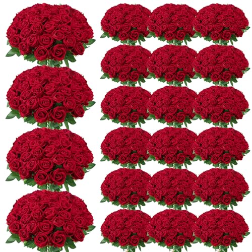 150 Pcs Roses Artificial Flowers, Silk Crimson Burgundy Artificial Flowers Petals Long Stem Roses for Wedding Bouquet Home Party Decor - color: Burgundy