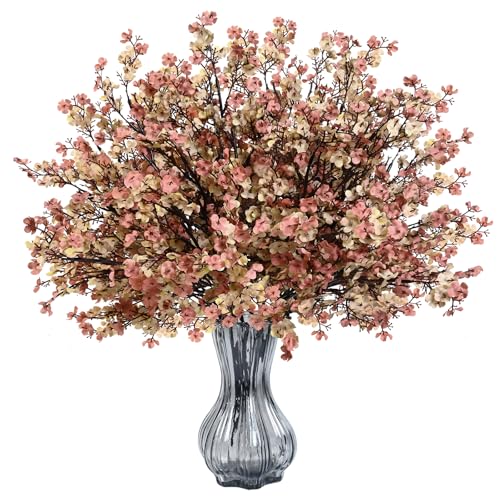 Waipfaru 6Pcs Fake Flowers Babys Breath Silk Artificial Flowers Gypsophila Bouquets Bulk Real Touch Fall Stems for Home Boho Living Room Bedroom Decor DIY Floral Arrangement, Beige Brown - color: Light Brown, size: 6pcs