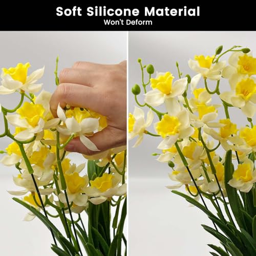 SNAIL GARDEN 2 Bunches 42 Heads Artificial Daffodils, 58cm/22 Long Stem Artificial Spring Flowers,Faux Daffodils for Home Garden Office Wedding Party Easter Decorations (White&Yellow)