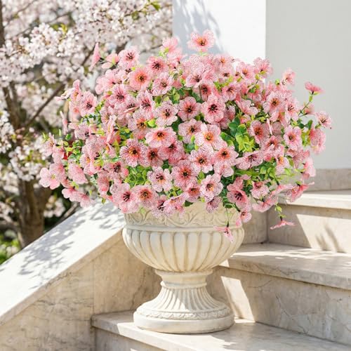 ATTGREAT Artificial Flowers Outdoors Faux Plants UV Resistant Fake Flowers Daisy 12 Bundles Plastic Greenery Plnats Outside for Garden Planter Patio Porch Spring Summer Home Home Decor, Pink - color: Pink, size: 12PCS