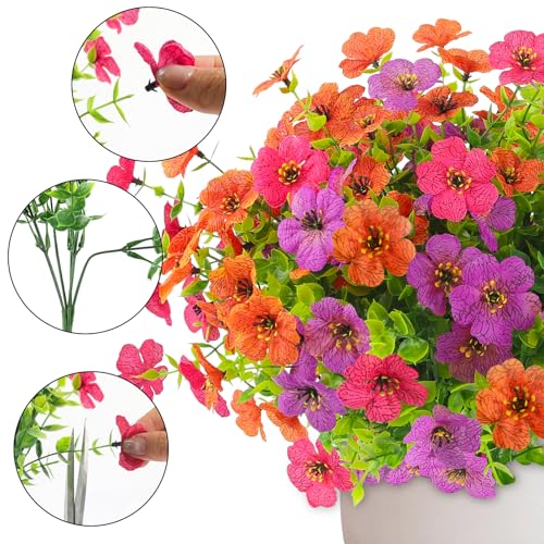ATTGREAT Artificial Spring Flowers for Outdoors Faux Plants UV Resistant Realistic Fake Flowers Outside for Garden Planter Porch Home Decor, 12 Bundles (Multicolor) - color: 3 Multicolor, size: 12Pcs