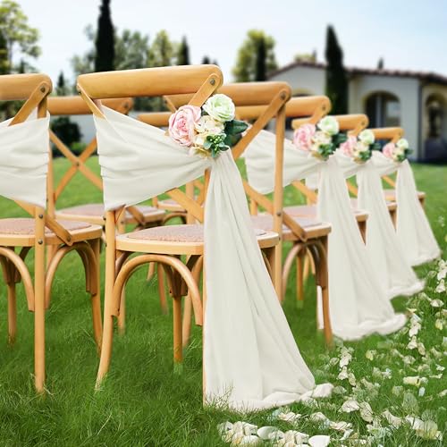 VACVELT Wedding Arch Draping Fabric, Ivory Chiffon, 2 Panels Sheer Drapes, 30 Inch x 20ft Chiffon Backdrop Curtain, Outdoor Sheer Drapery for Ceremony Party Ceiling - color: Ivory, size: 2 Panels
