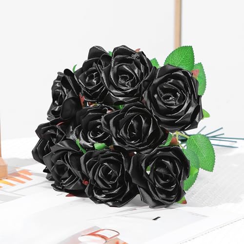 100Pcs Pre-Shaped Satin Ribbon Petals, DIY Forever Rose Making Supplies for Wedding Decor, Christmas, Mother's Day (Black) - color: 100 Pcs Black
