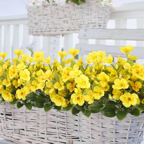 3 Pcs Artificial Flowers for Outdoors Hibiscus Spring Summer Decor Yellow Artificial Tropical Flowers Realistic UV Resistant Silk Hibiscus Flowers for Outside Planter Front Door Porch Patio - color: Yellow