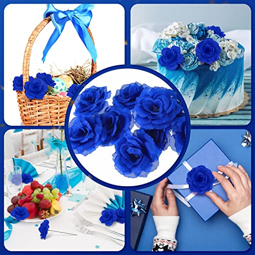 Yunlly 100 Pcs Artificial Flowers Fake Silk Roses Long Stem Rose Bouquet Wedding Party Home Decor for DIY Baby Shower Centerpieces Tables Home Decorations(Blue) - color: Blue