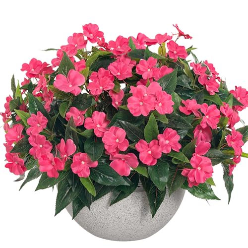 Fake Flowers Artificial Flowers for Outdoor,Silk Artificial Impatiens Bouquet Flowers for Outdoors，Spring Flowers Flores Artificiales para Decoracion Indoor Decor 15.7" (Rose Red) 8PCS - color: Rose Red-8