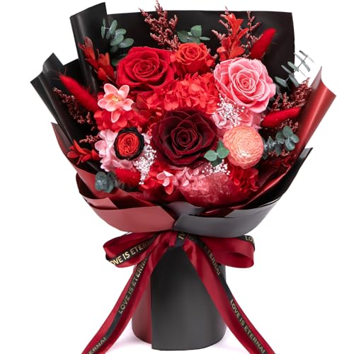 Bessol Flowers for Delivery Preserved Flower Bouquet Forever Fresh Flowers Birthday Gifts for Women Mom Anniversary Red Real Rose Gifts for Grandma Wife Girlfriend Sister Her from Daughter - color: Red Preserved Flower Bouquet, size: Large